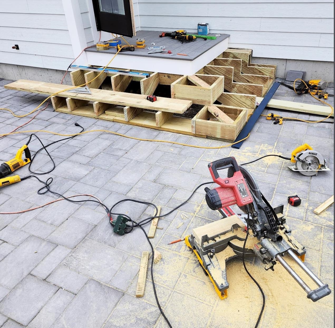 Deck framing construction in progress
