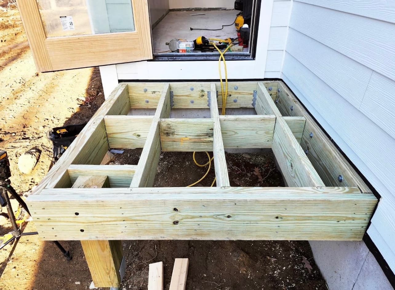 Deck framing build in progress